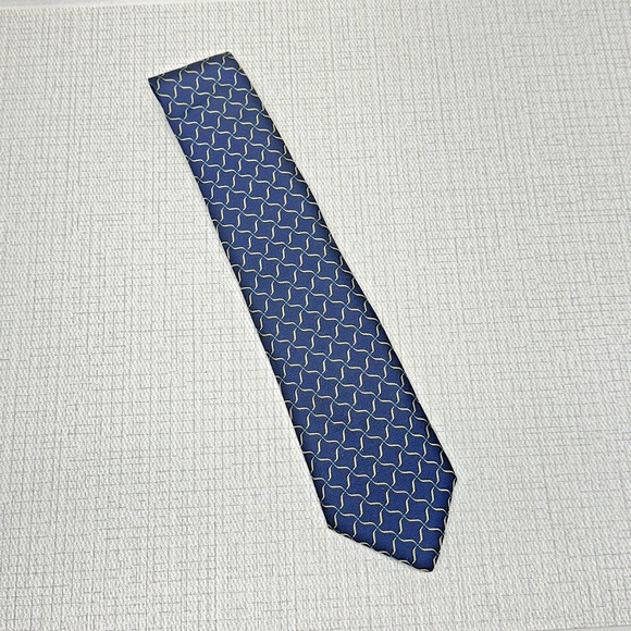 HERMES‎ H Logo Navy Gold Plaid Check Classic Luxury 100% Silk Tie Made in France - Picture 1 of 7